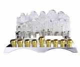 Pewter and gold plate "Jerusalem" Chanukah Menorah